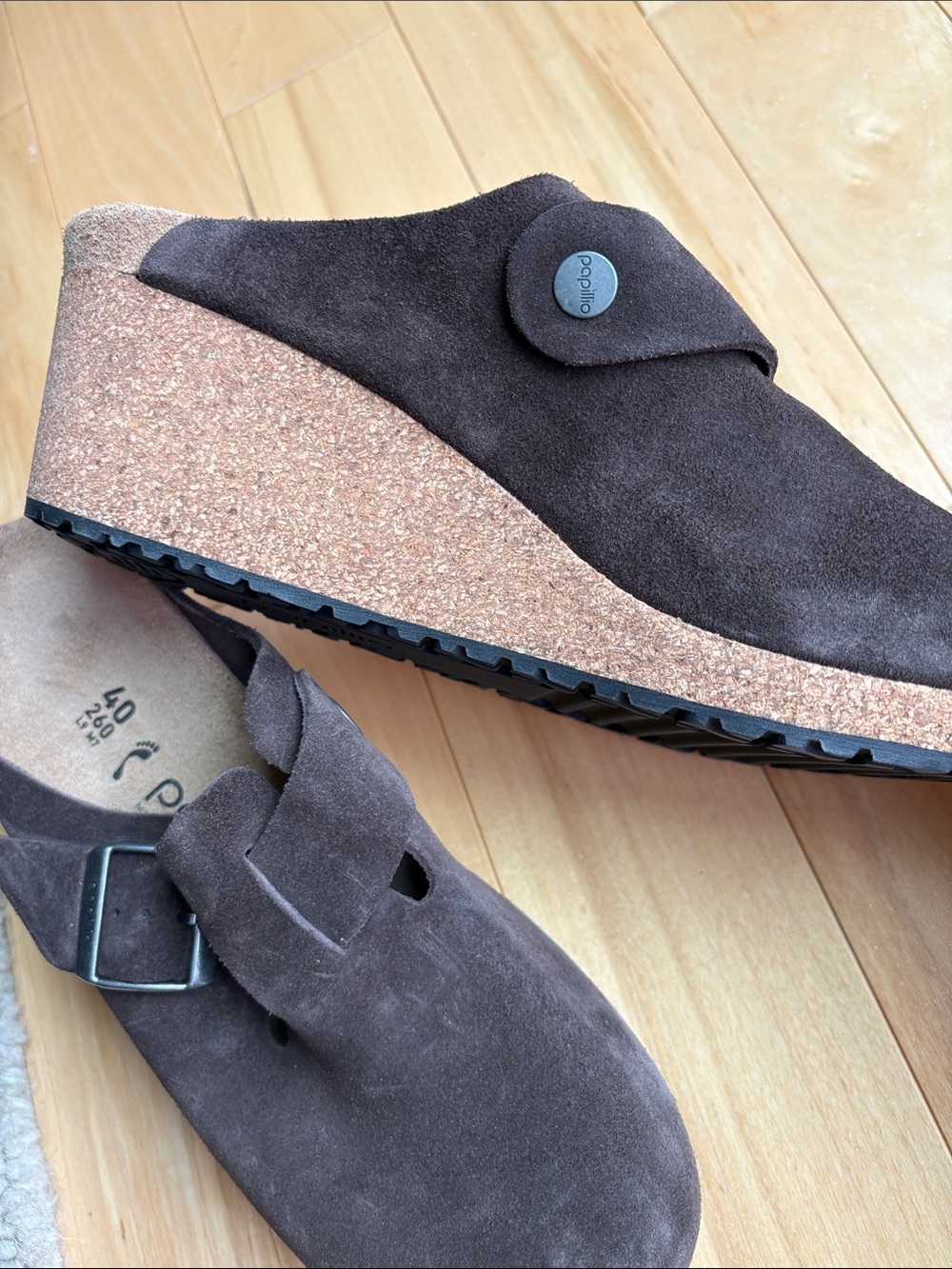 Papillio Brown Suede Clog Mules with Buckle - Picture 3 of 3